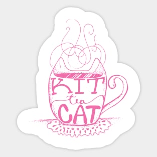 Kitty Cat - Tea Lover Lettering Art - Visual Pun - Mug - Light Pink Line Art Sticker